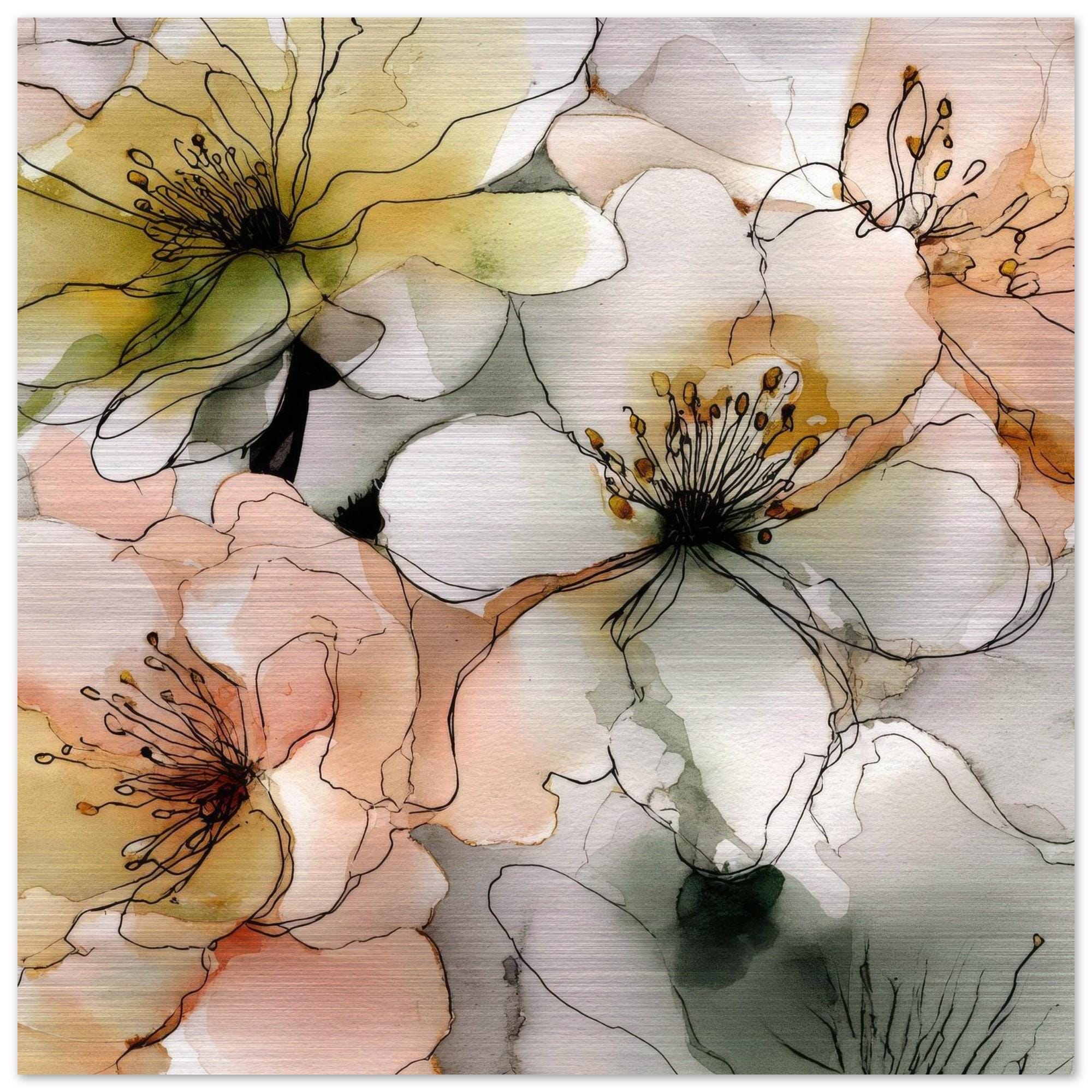 Bright Veil Brushed Aluminum Print - Serene Floral Art | Modern Metallic Wall Decor | Elegant Home Accent
