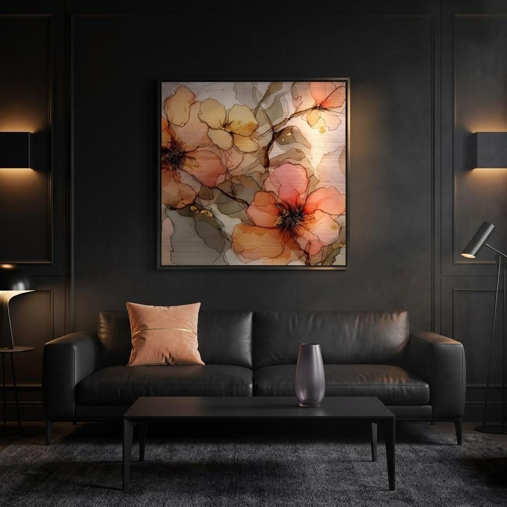 Twilight Glow Brushed Aluminum Print | Modern Abstract Wall Art | Serene Amber & Rose Art | Industrial Home Decor Gift