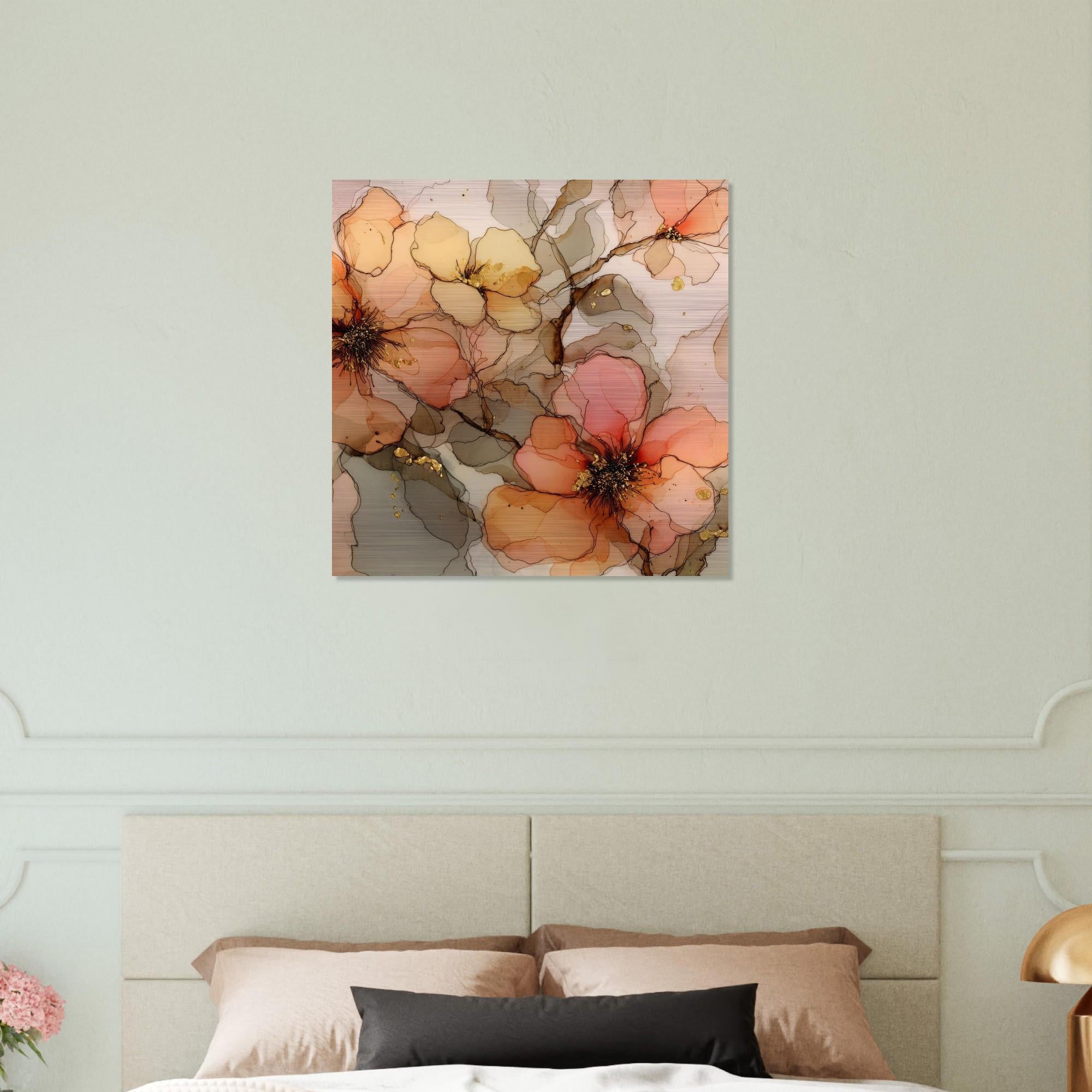 Twilight Glow Brushed Aluminum Print | Modern Abstract Wall Art | Serene Amber & Rose Art | Industrial Home Decor Gift