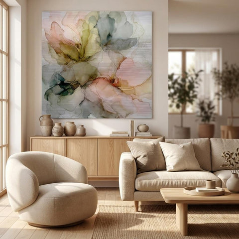 Whisperleaf Brushed Aluminum Print - Modern Abstract Nature Art, Metallic Wall Decor, Serene Green Leaf Artwork Gift