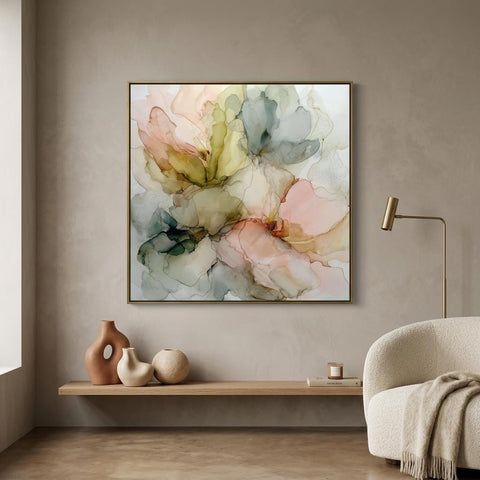 Whisperleaf Brushed Aluminum Print - Modern Abstract Nature Art, Metallic Wall Decor, Serene Green Leaf Artwork Gift