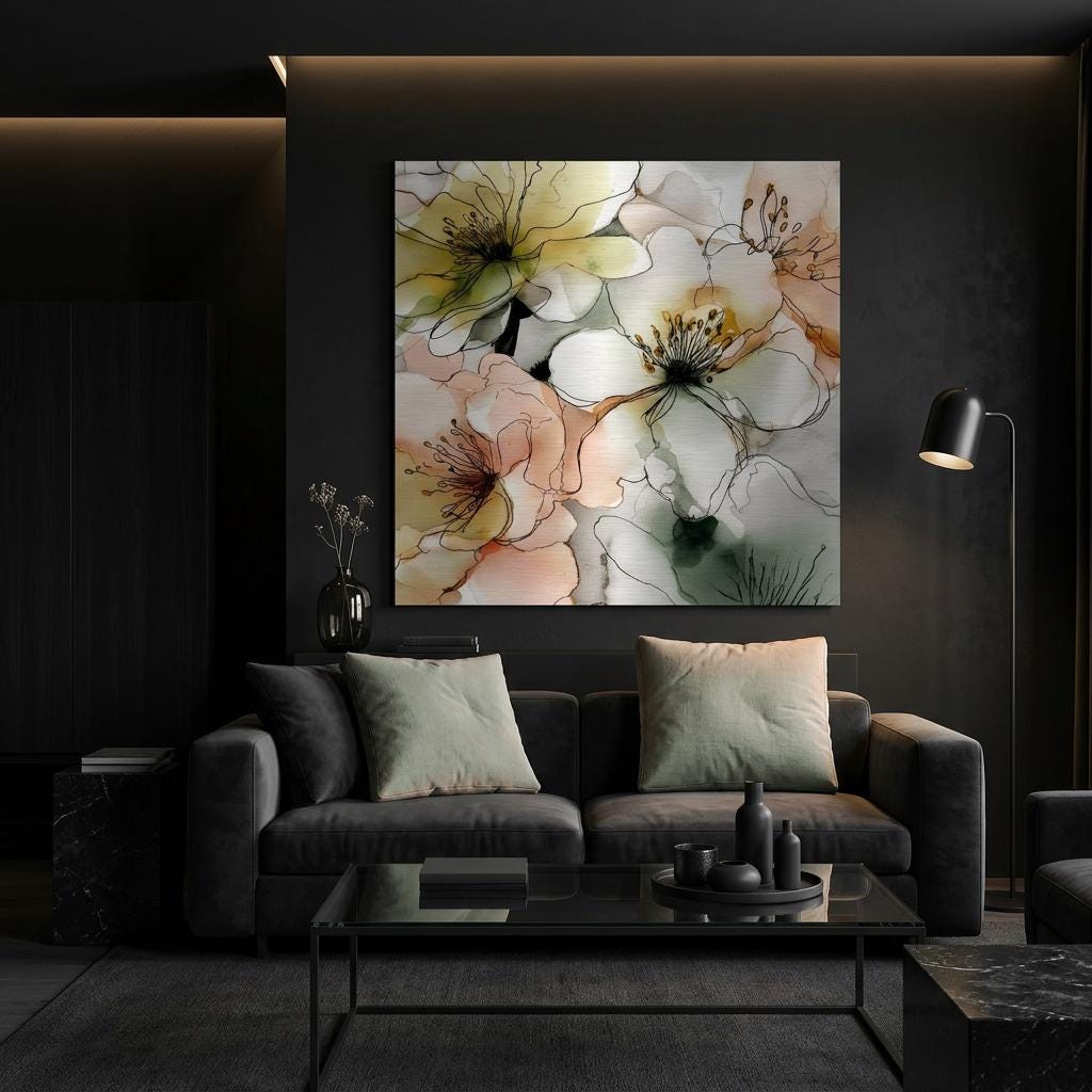 Bright Veil Brushed Aluminum Print - Serene Floral Art | Modern Metallic Wall Decor | Elegant Home Accent