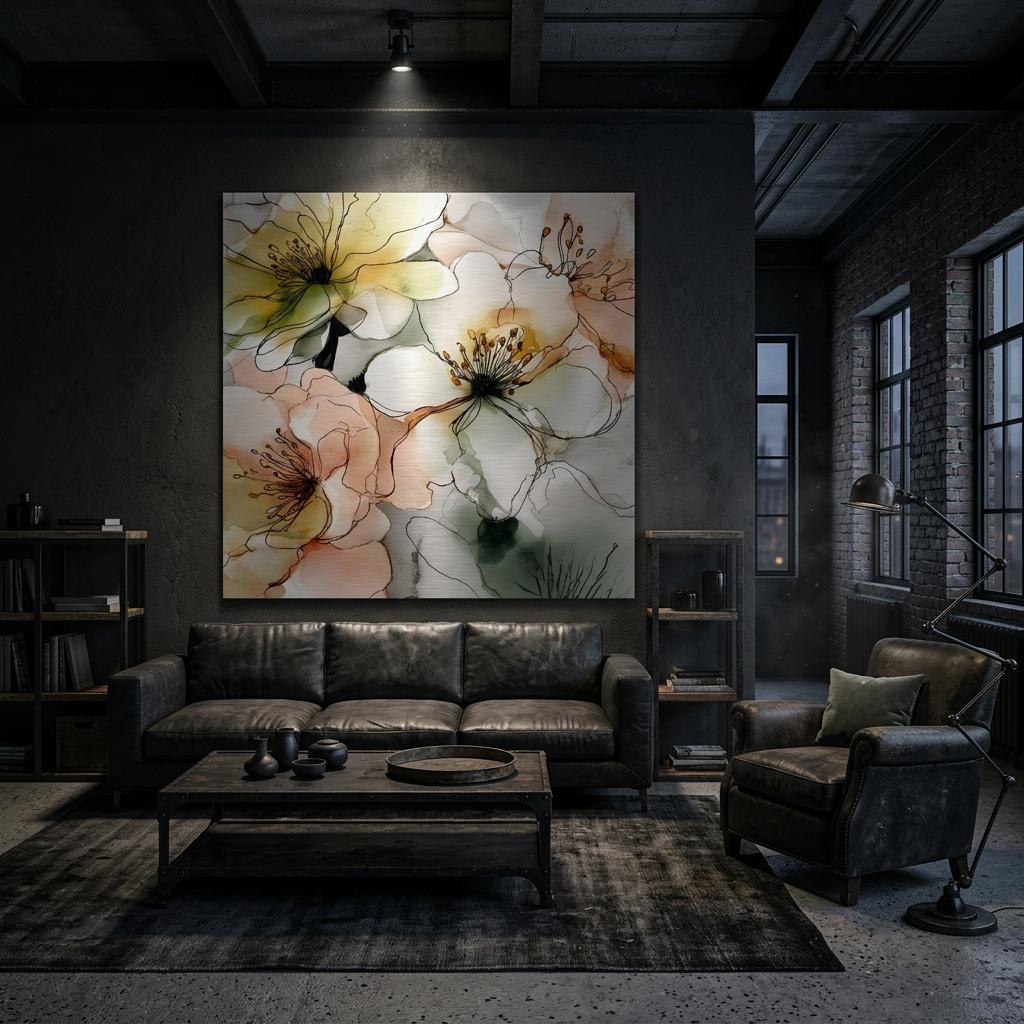 Bright Veil Brushed Aluminum Print - Serene Floral Art | Modern Metallic Wall Decor | Elegant Home Accent
