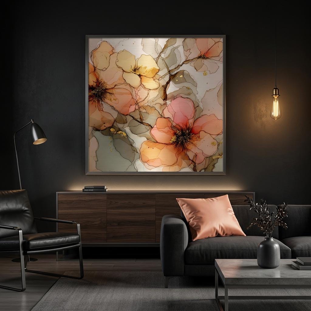 Twilight Glow Brushed Aluminum Print | Modern Abstract Wall Art | Serene Amber & Rose Art | Industrial Home Decor Gift