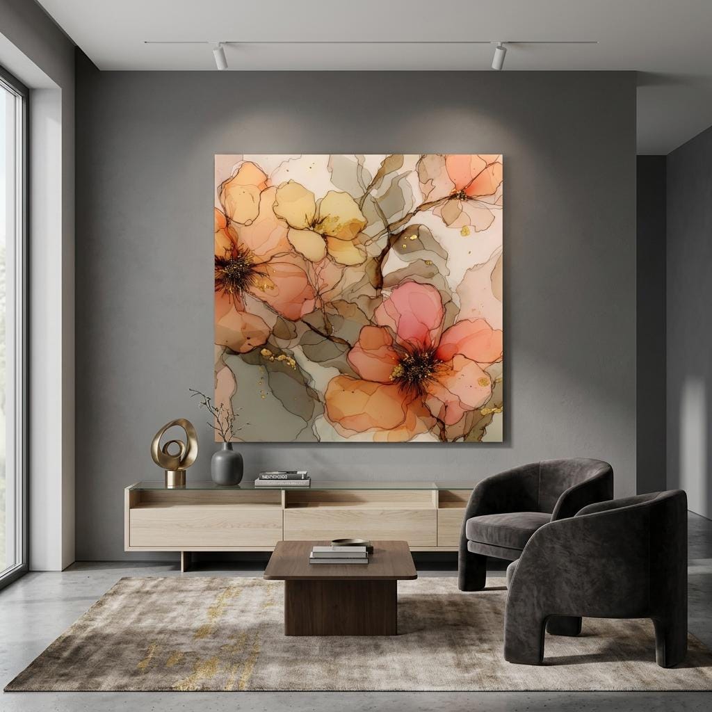 Twilight Glow Brushed Aluminum Print | Modern Abstract Wall Art | Serene Amber & Rose Art | Industrial Home Decor Gift