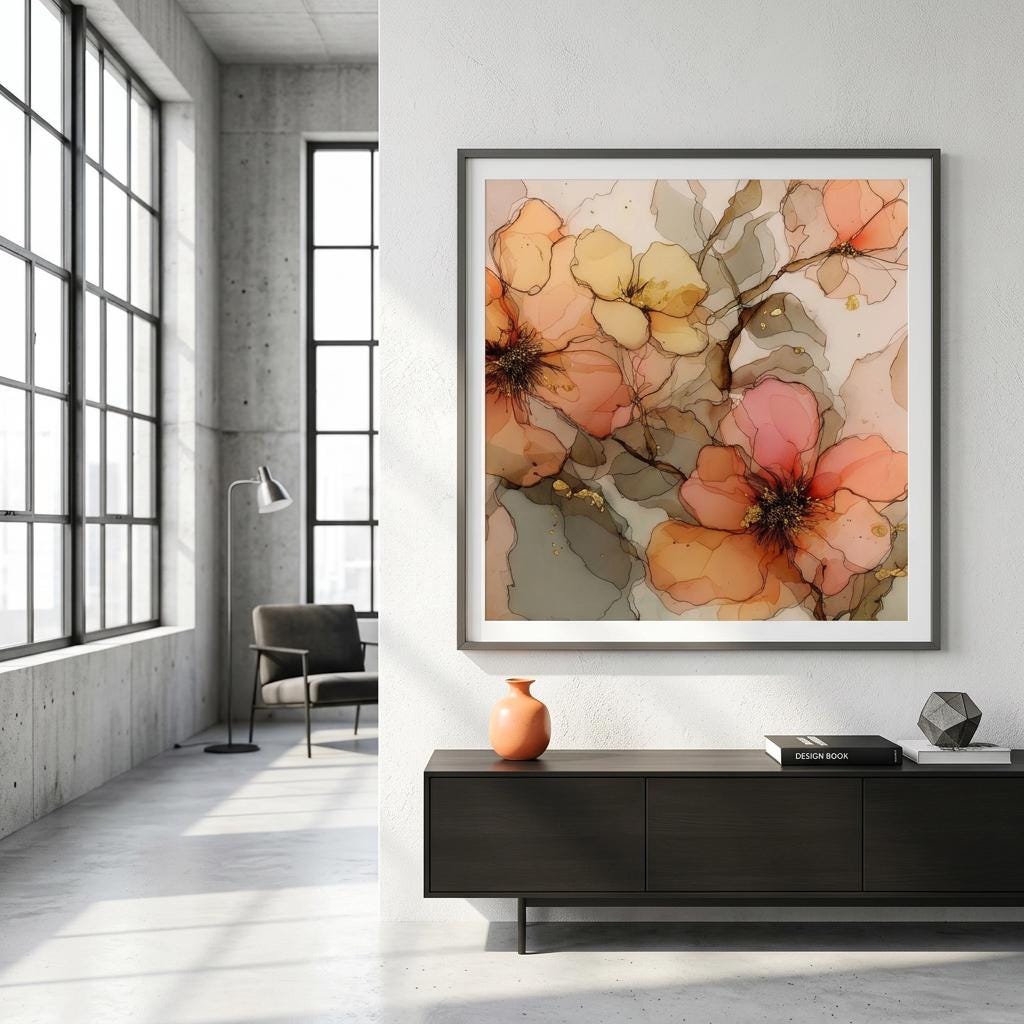 Twilight Glow Brushed Aluminum Print | Modern Abstract Wall Art | Serene Amber & Rose Art | Industrial Home Decor Gift