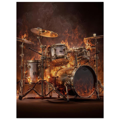 Pulsating Embers - Drum Set Aluminum Print | Fiery Rhythm Art | Modern Industrial Decor Gift
