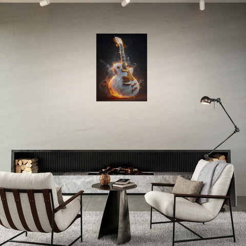 Blazing Strings - Aluminum Print | Fiery Guitar Art | Modern Industrial Home Decor | Unique Music Gift