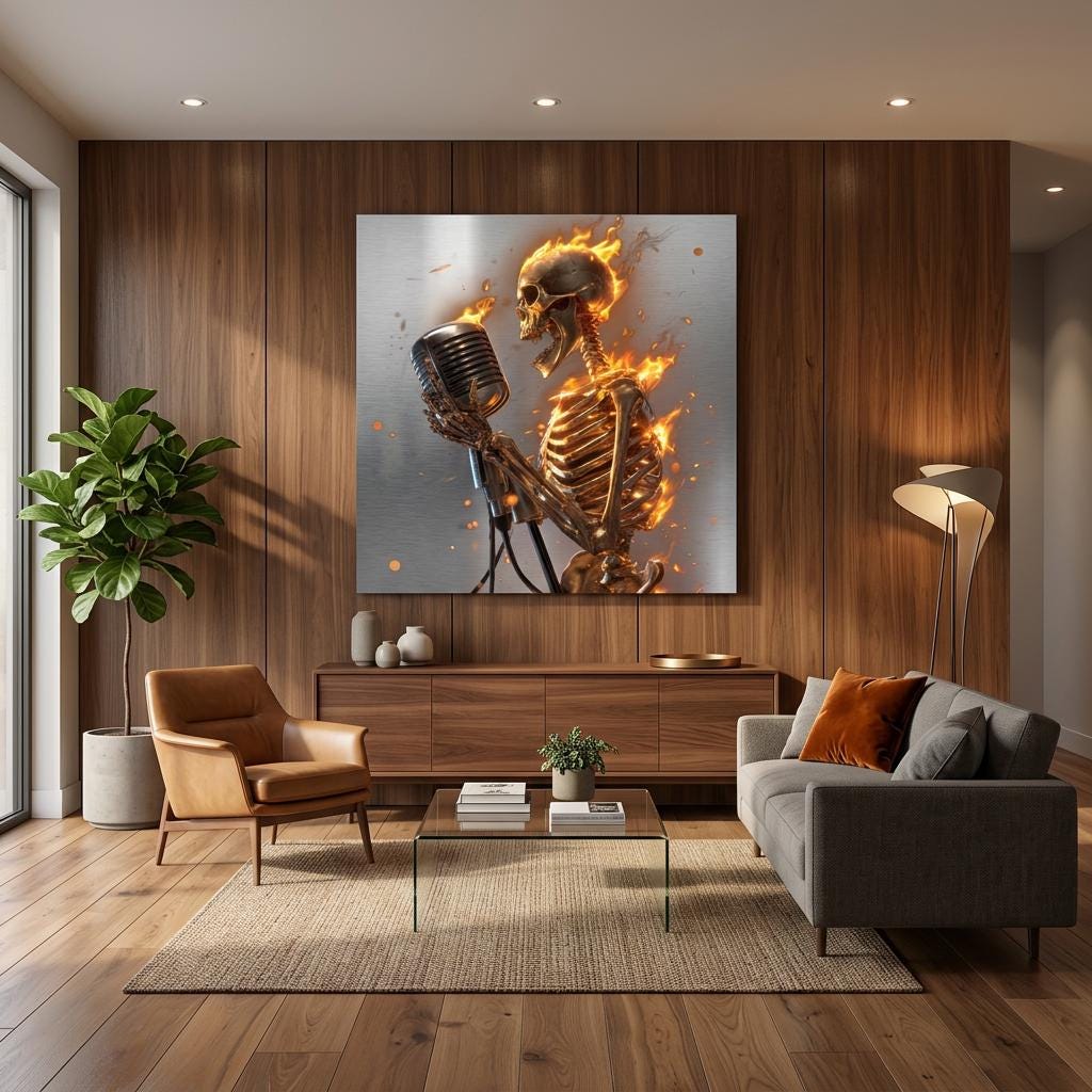 Inferno Unleashed - Aluminum Print | Front man Rock Music Art | The Burning Notes Collection | Modern Metal Wall Decor
