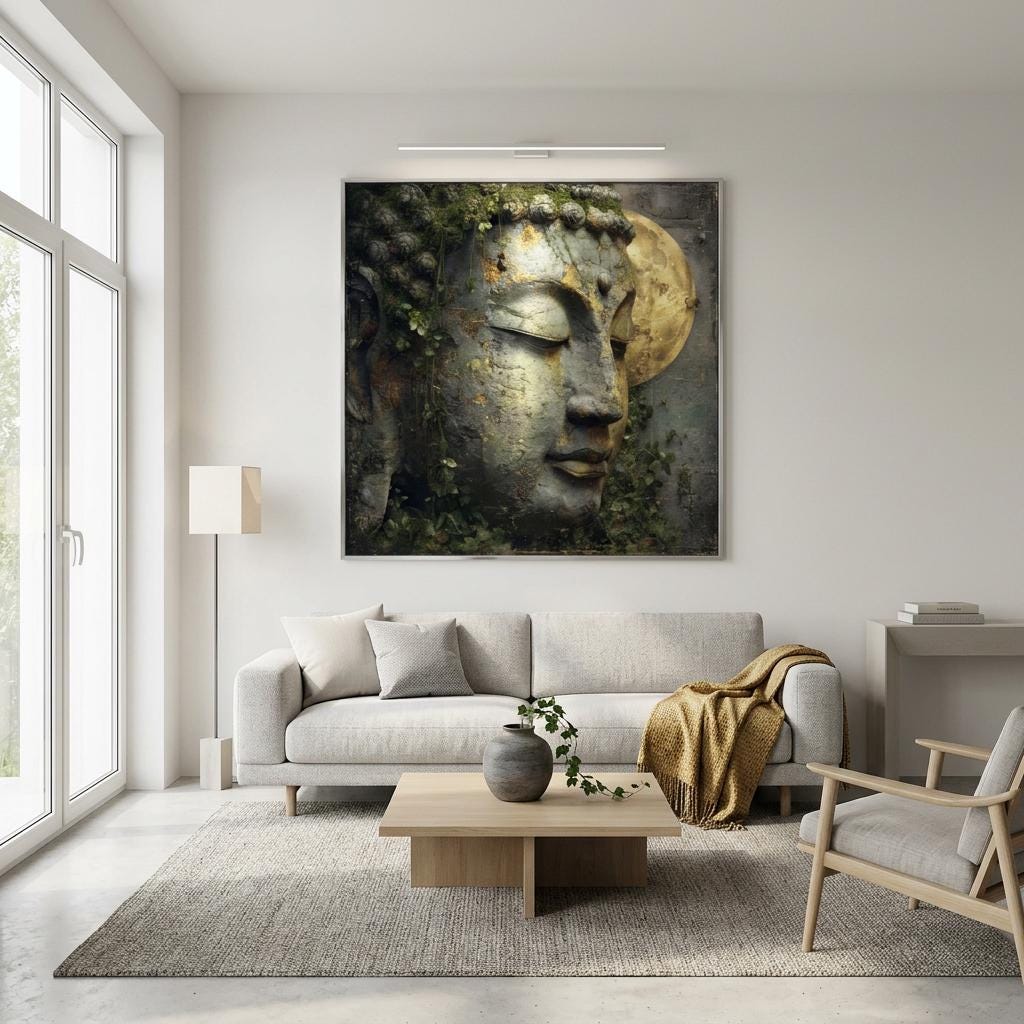 Serenity Buddha Brushed Aluminum Print - Modern Zen Art, Brushed Metal Wall Decor, Minimalist Meditation Gift