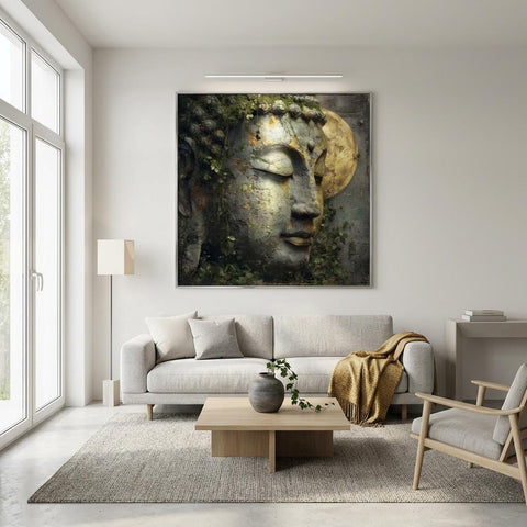 Serenity Buddha Brushed Aluminum Print - Modern Zen Art, Brushed Metal Wall Decor, Minimalist Meditation Gift