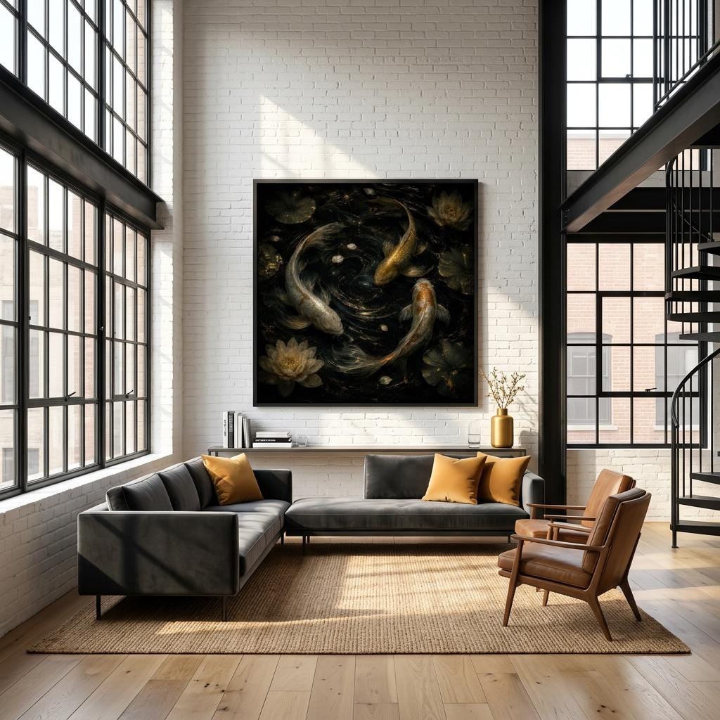 Flow Koi Movement Art Aluminum Print - Modern Abstract Wall Art, Unique Home Decor Gift