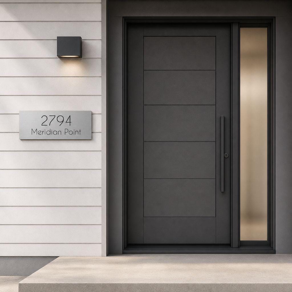 Custom 12x36 Meridian Address Sign | Brushed Aluminum Metal House Numbers Personalized Address Plaque