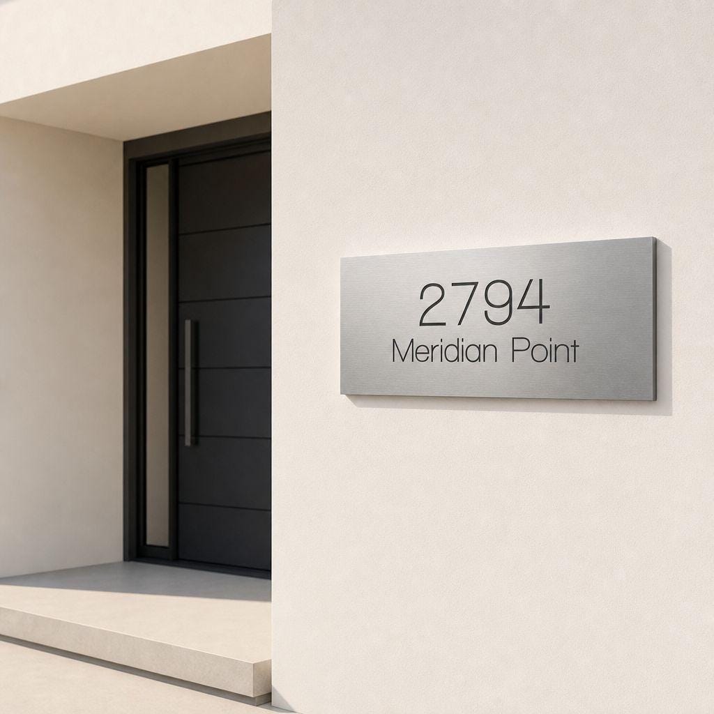 Custom 12x36 Meridian Address Sign | Brushed Aluminum Metal House Numbers Personalized Address Plaque