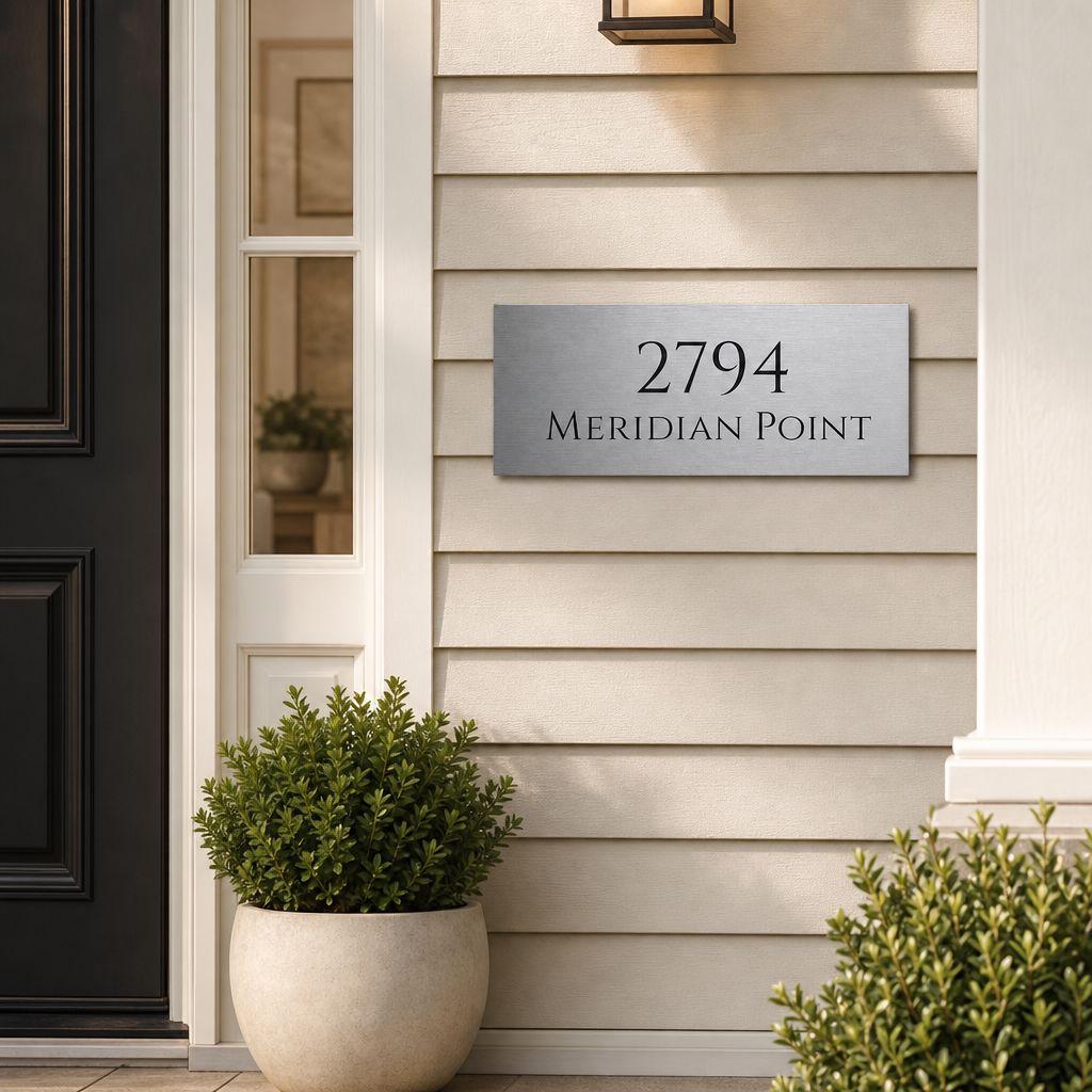 Custom 12x36 Meridian Address Sign | Brushed Aluminum Metal House Numbers Personalized Address Plaque