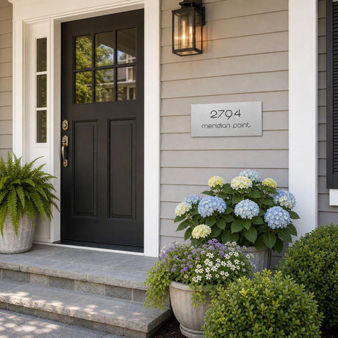 Custom 12x36 Meridian Address Sign | Brushed Aluminum Metal House Numbers Personalized Address Plaque