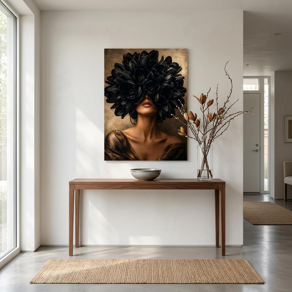 Noir Bloom Brushed Aluminum Print - Botanical Wall Art - Black Tulip Floral Metal Print - Modern Surrealist Decor - Industrial Wall Hanging