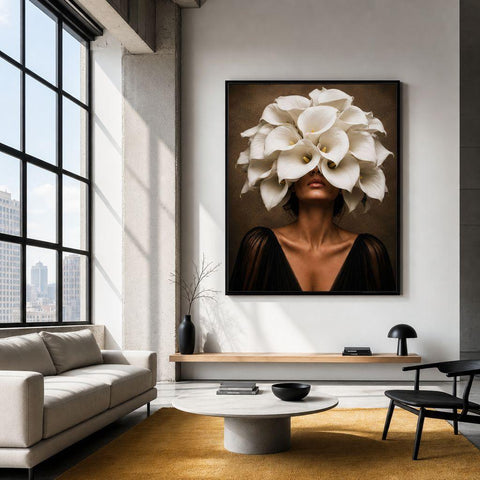 Luminous Bloom Brushed Aluminum Print - Modern Botanical Wall Art, Brushed Metal Floral Decor, Industrial Minimalist Calla Lily Fine Art