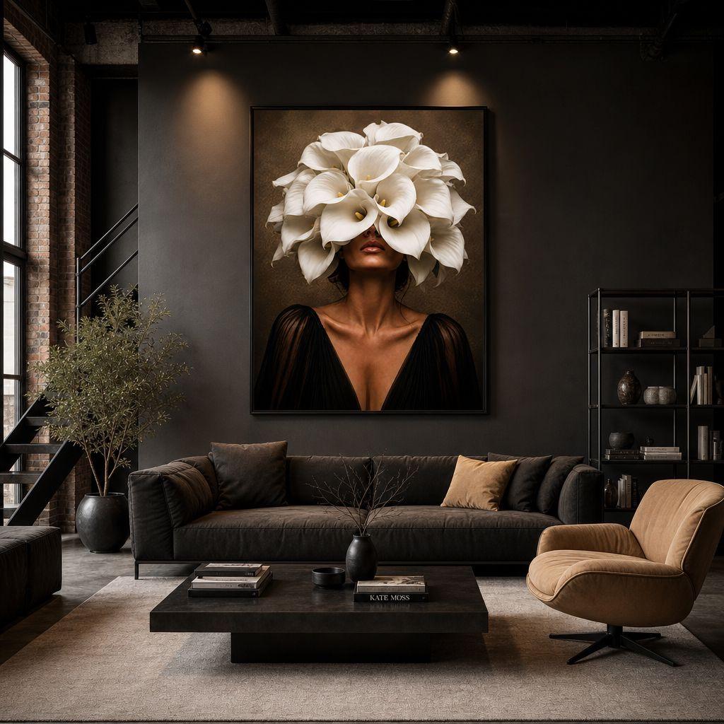 Luminous Bloom Brushed Aluminum Print - Modern Botanical Wall Art, Brushed Metal Floral Decor, Industrial Minimalist Calla Lily Fine Art