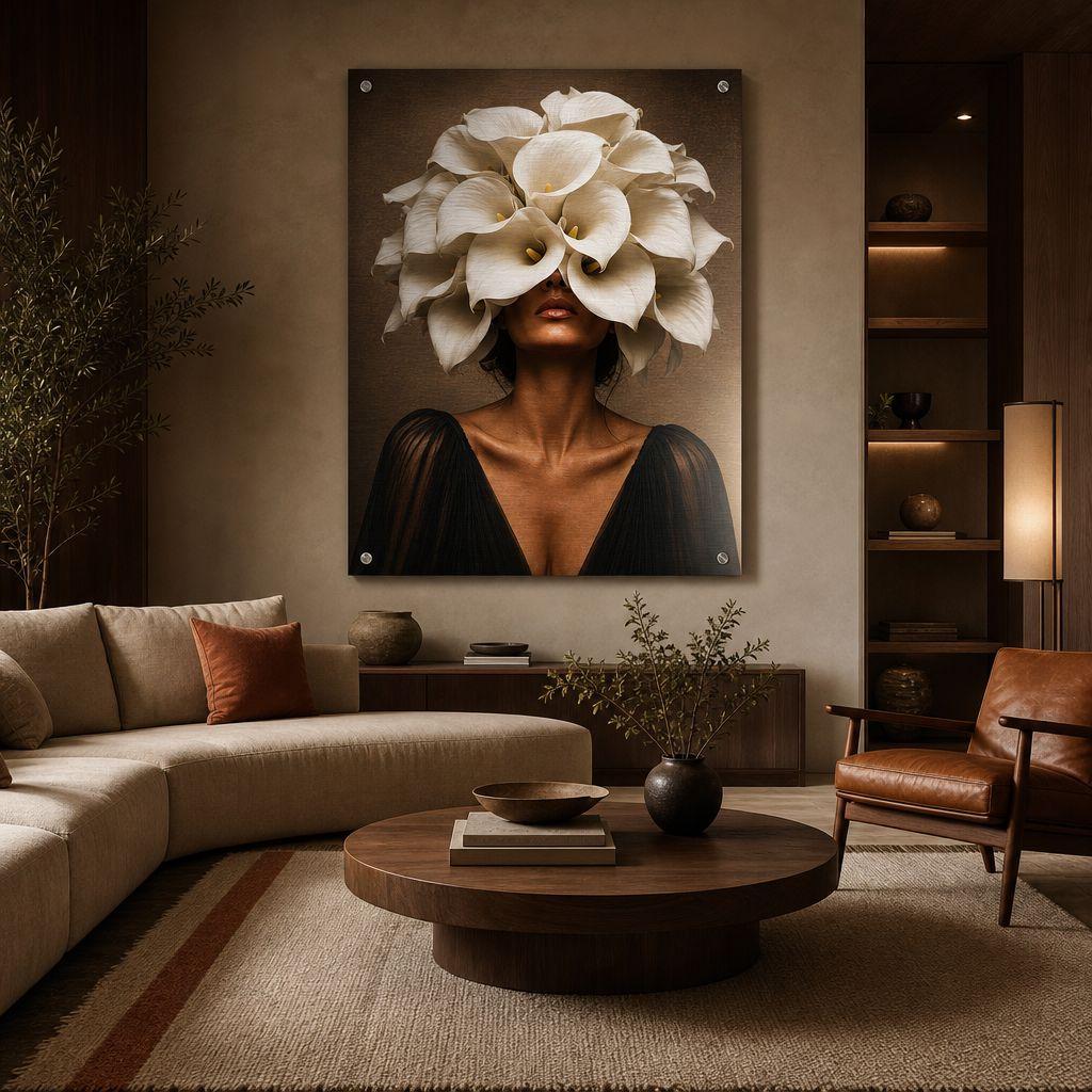 Luminous Bloom Brushed Aluminum Print - Modern Botanical Wall Art, Brushed Metal Floral Decor, Industrial Minimalist Calla Lily Fine Art