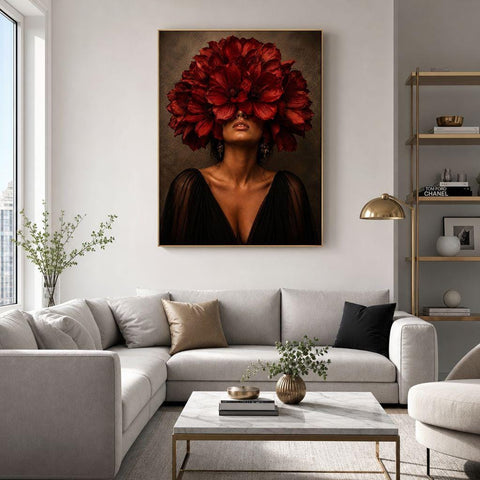 Crimson Bloom Aluminum Print | Avant-Garden Surreal Floral Wall Art | Industrial Metallic Flower Decor | Modern Botanical Statement Piece