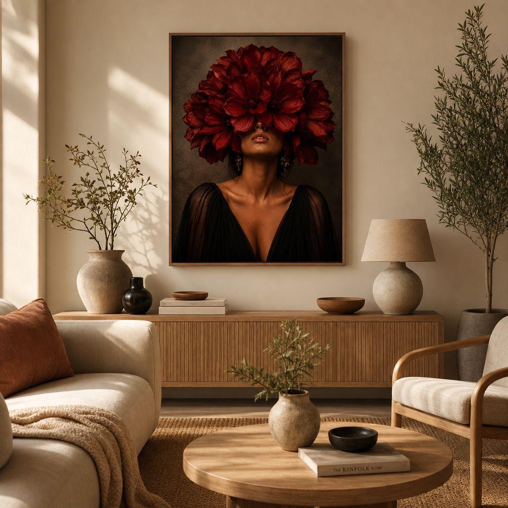 Crimson Bloom Aluminum Print | Avant-Garden Surreal Floral Wall Art | Industrial Metallic Flower Decor | Modern Botanical Statement Piece
