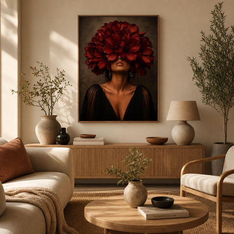 Crimson Bloom Aluminum Print | Avant-Garden Surreal Floral Wall Art | Industrial Metallic Flower Decor | Modern Botanical Statement Piece