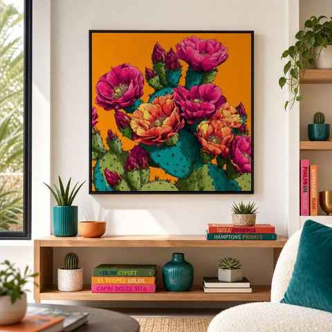Radiant Prickly Pear - Brushed Aluminum Print | Bold Cactus Pop Art | Contemporary Metal Wall Art | Modern Home Decor Gift