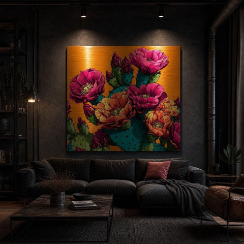 Radiant Prickly Pear - Brushed Aluminum Print | Bold Cactus Pop Art | Contemporary Metal Wall Art | Modern Home Decor Gift