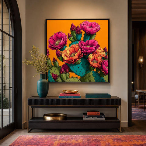 Radiant Prickly Pear - Brushed Aluminum Print | Bold Cactus Pop Art | Contemporary Metal Wall Art | Modern Home Decor Gift
