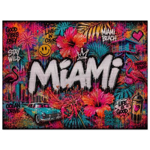 Miami Tropical Graffiti Aluminum Print, Vibrant Street Art Floral Wall Decor, Industrial Modern Metal Art, Large Colorful Urban Home Gift