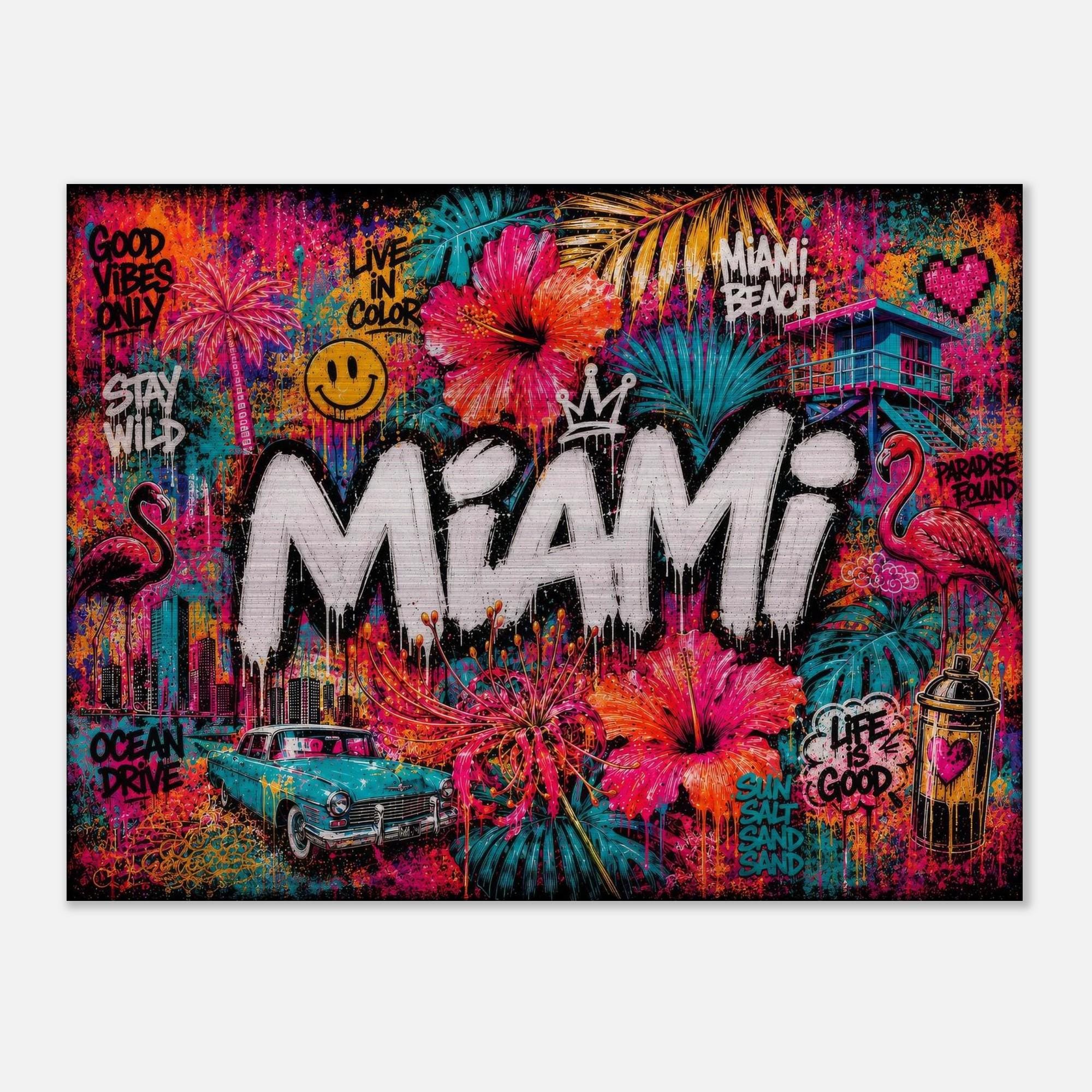 Miami Tropical Graffiti Aluminum Print, Vibrant Street Art Floral Wall Decor, Industrial Modern Metal Art, Large Colorful Urban Home Gift
