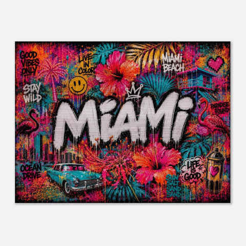 Miami Tropical Graffiti Aluminum Print, Vibrant Street Art Floral Wall Decor, Industrial Modern Metal Art, Large Colorful Urban Home Gift