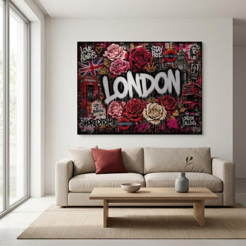 London Punk Rose Aluminum Print, Industrial Graffiti Wall Art, Modern Urban Decor, Edgy Botanical Metal Wall Hanging, Gift for Home