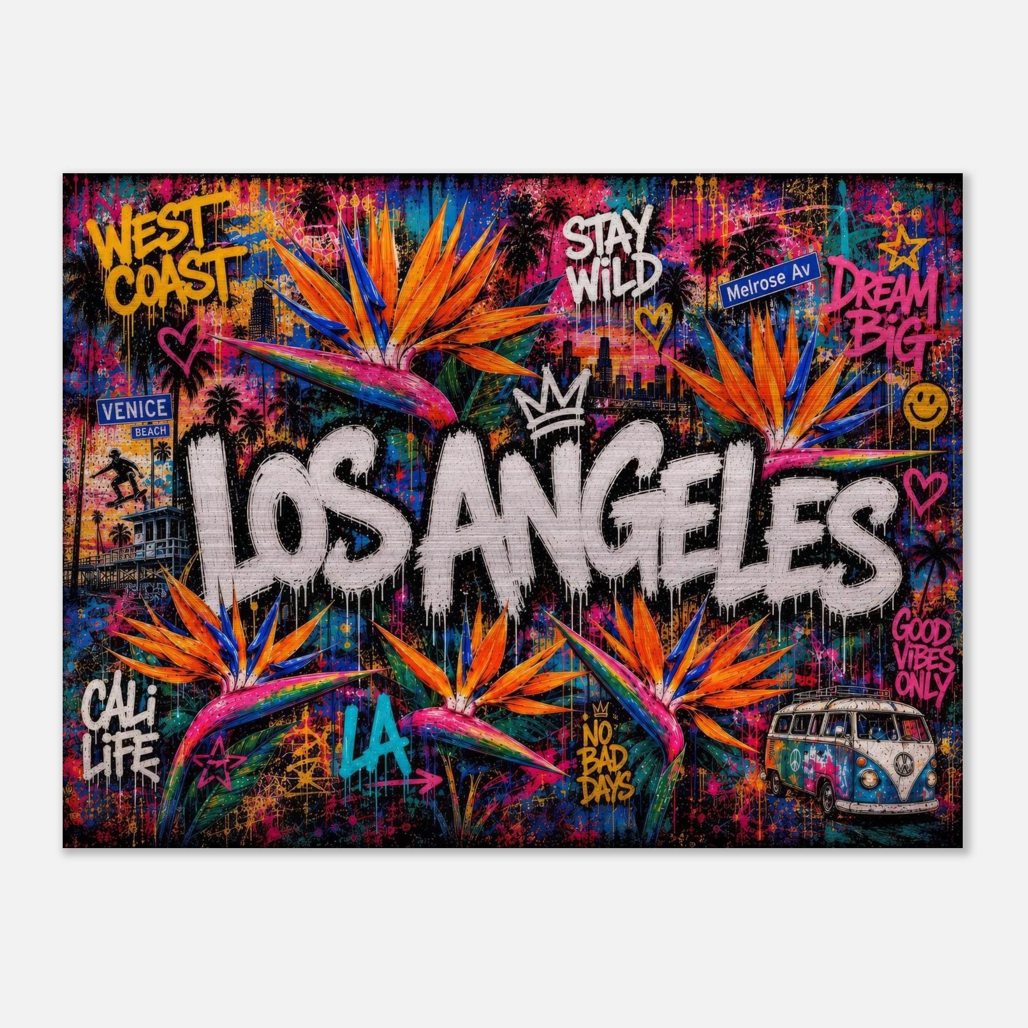 Los Angeles Floral Mural Aluminum Print, LA Street Art Wall Decor, Vibrant City Flower Metal Art, Modern Industrial Home Office Decor