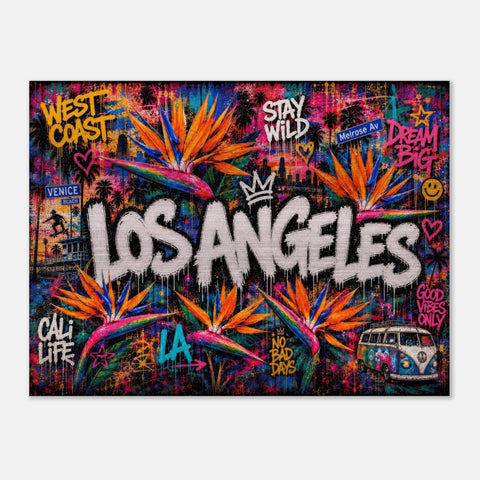 Los Angeles Floral Mural Aluminum Print, LA Street Art Wall Decor, Vibrant City Flower Metal Art, Modern Industrial Home Office Decor