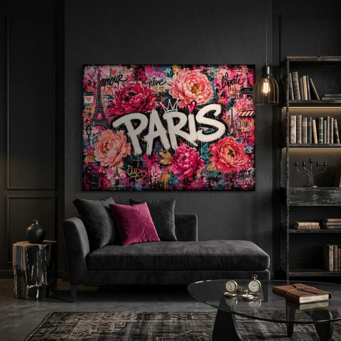 Paris Wall Art, Blush Pink Floral Graffiti Aluminum Print, Romantic Paris Decor, Modern Industrial Wall Art, City of Love Metal Print