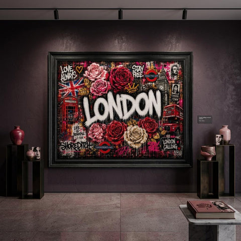 London Punk Rose Aluminum Print, Industrial Graffiti Wall Art, Modern Urban Decor, Edgy Botanical Metal Wall Hanging, Gift for Home