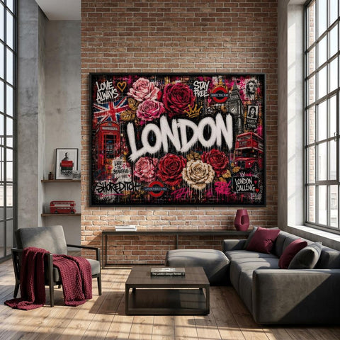 London Punk Rose Aluminum Print, Industrial Graffiti Wall Art, Modern Urban Decor, Edgy Botanical Metal Wall Hanging, Gift for Home