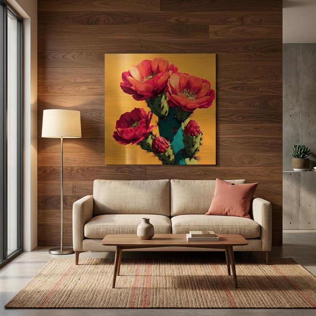 Desert Saguaro - Brushed Aluminum Print | Pop Art Cactus Wall Art | Vibrant Boho Desert Decor | Modern Statement Piece