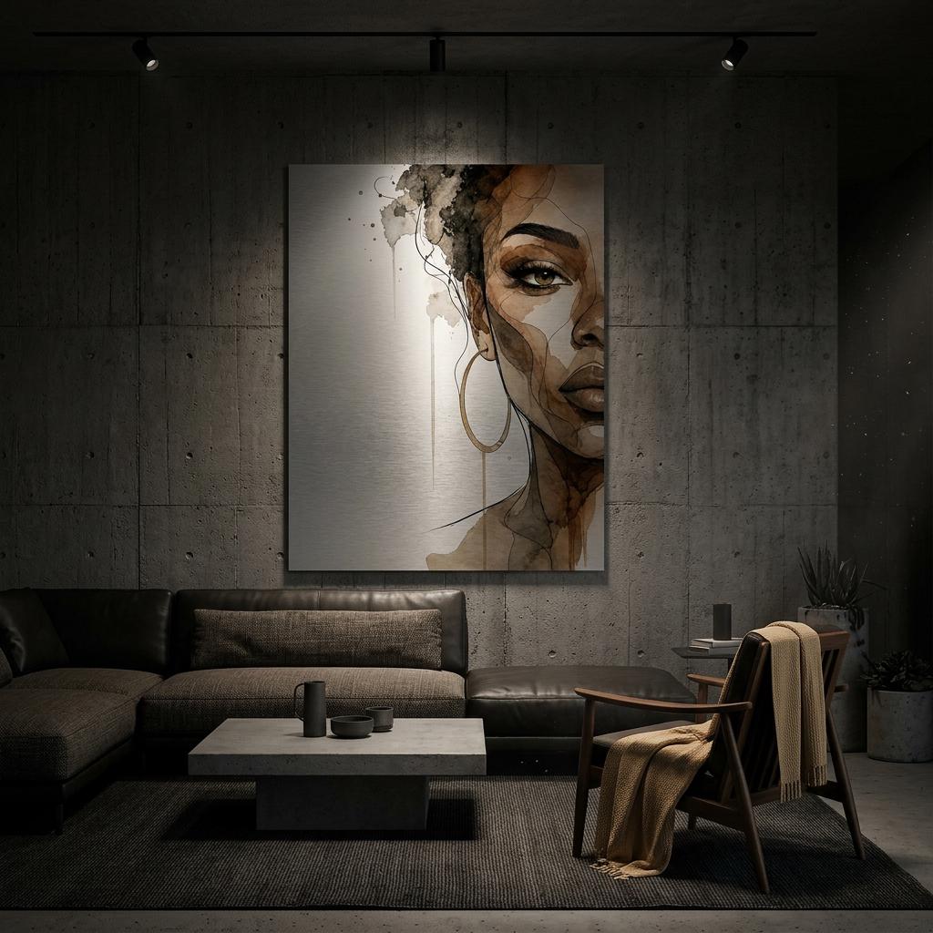 Unshaken Grace - Aluminum Print | Woman Portrait | Watercolor Art | Modern Home Decor | Textured Metallic Wall Art Gift