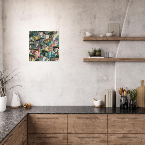 San Francisco - Folk Art Brushed Aluminum Print - Modern Cityscape Wall Art - Bright Hillside Homes Decor