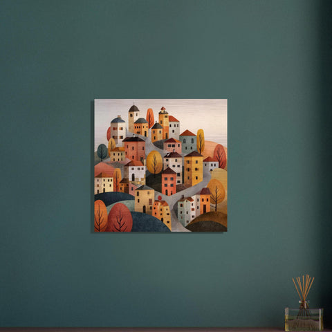 Tuscany Village - Rolling Hills Art | Modern Italy Landscape | Brushed Silver Metal Wall Art | Handmade Home Decor Gift