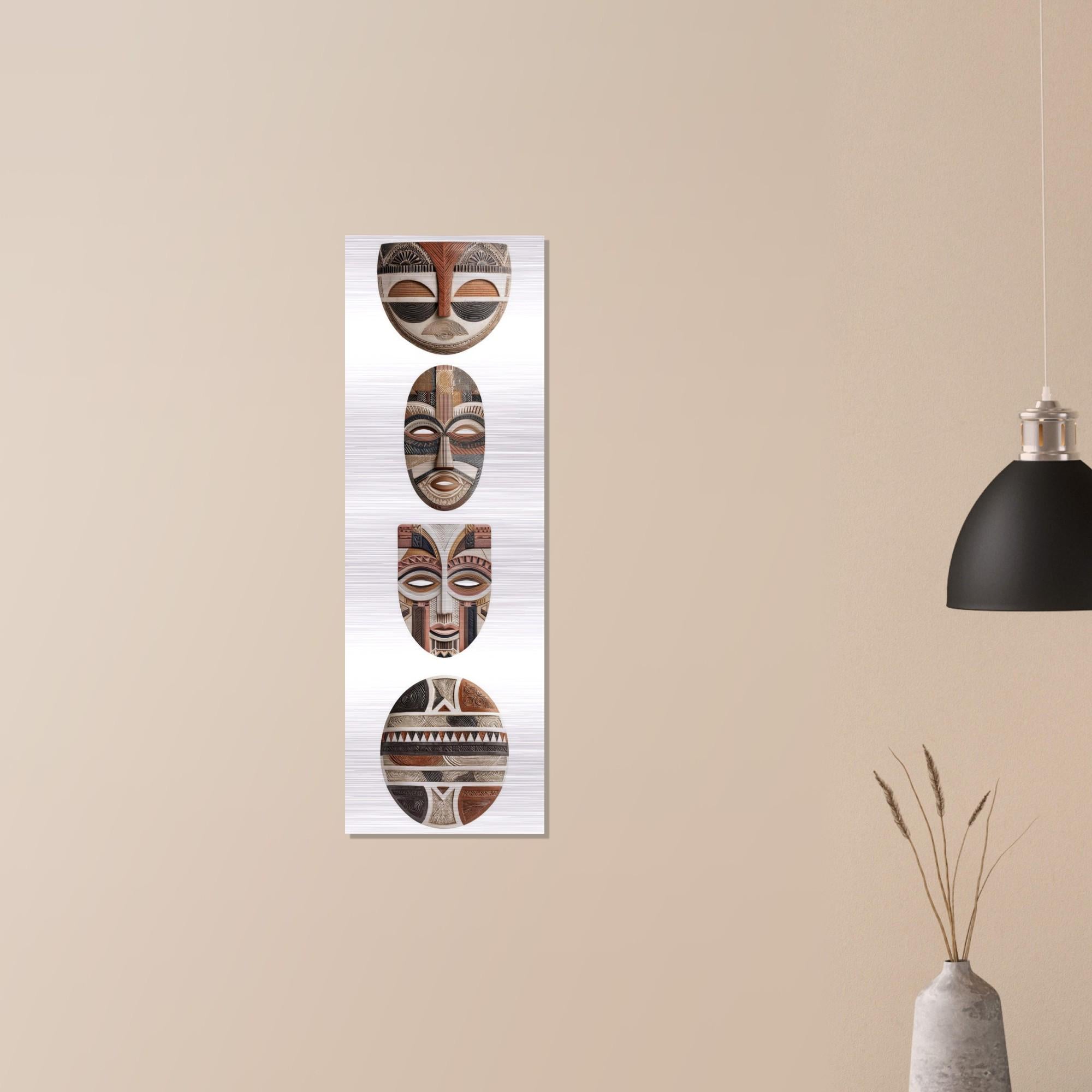 Yoruba Shield I Metal Wall Art, Brushed Aluminum Abstract Decor, African Inspired Minimalist Wall Hanging, Modern Heritage Home Gift