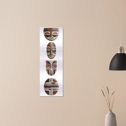 Yoruba Shield I Metal Wall Art, Brushed Aluminum Abstract Decor, African Inspired Minimalist Wall Hanging, Modern Heritage Home Gift