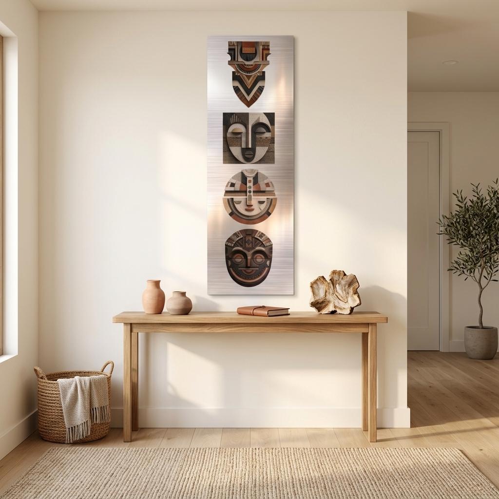 Yoruba Shield III Brushed Aluminum Print - Geometric African Wall Art, Modern Industrial Contemporary Cultural Symbolism, Metal Wall
