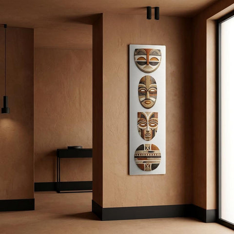 Yoruba Shield I Metal Wall Art, Brushed Aluminum Abstract Decor, African Inspired Minimalist Wall Hanging, Modern Heritage Home Gift