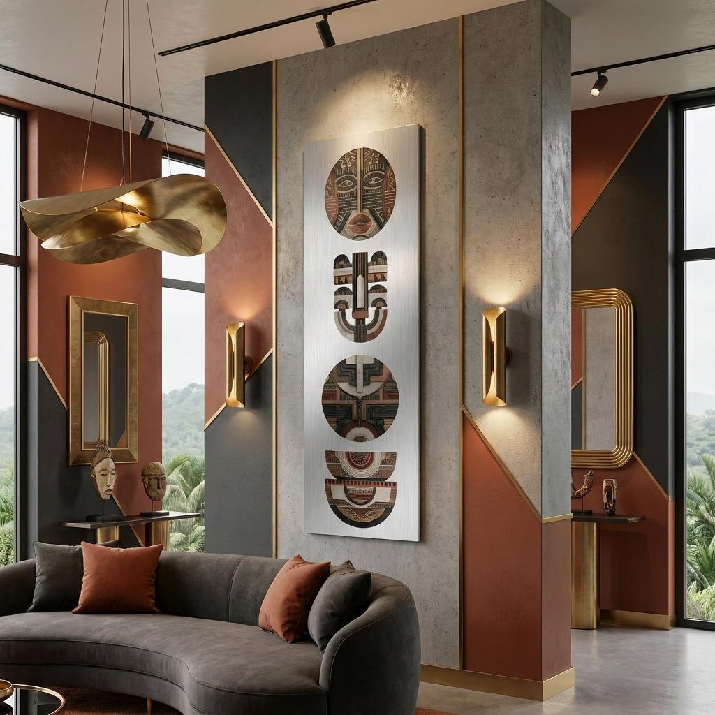 Yoruba Shield II Aluminum Print - African Heritage Wall Art, Modern Abstract Metal Decor, Terracotta Home Decor, Gift for Art Lovers