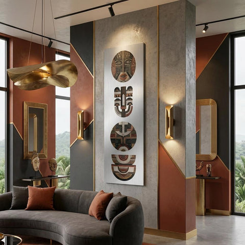 Yoruba Shield II Aluminum Print - African Heritage Wall Art, Modern Abstract Metal Decor, Terracotta Home Decor, Gift for Art Lovers