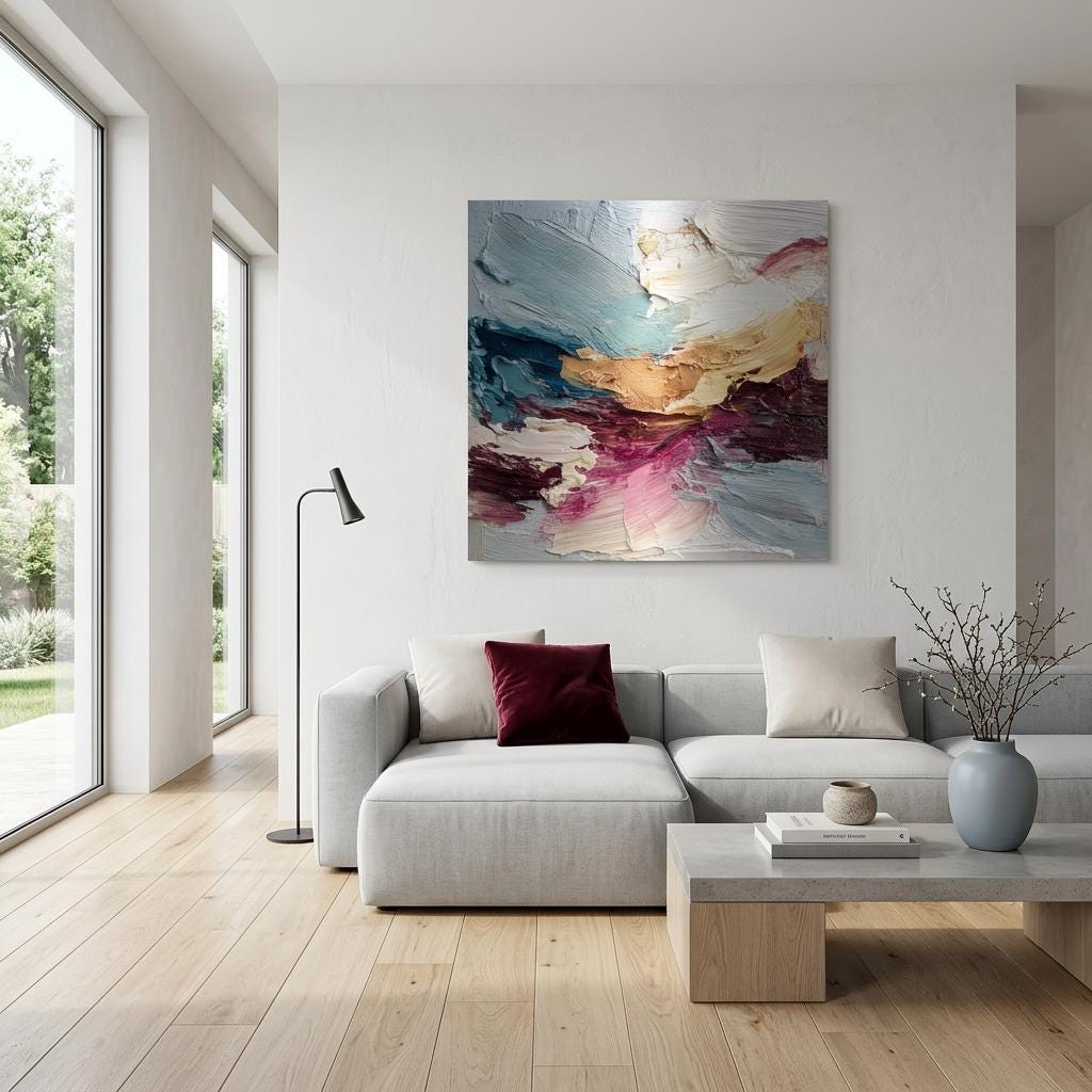 Blushway - Clash of Echoes - Textured Illusion Abstract Wall Art | Coastal Serene Modern Decor | Clash of Echoes Series